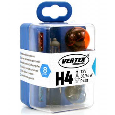 Box mit Glühbirnen inkl. Sicherung UNI 12V/H4 VERTEX Box mit Glühbirnen inkl. Sicherung UNI 12V/H4 VERTEX