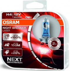 Glühbirne Osram Night Breaker Laser H4 +150% 12V 60/55W P43t (2er-Set)