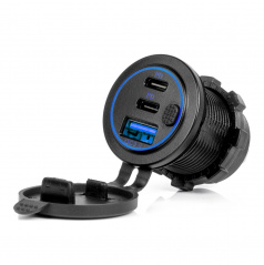 Wasserdichtes Autoladegerät mit USB-Anschlüssen und Schalter USB + 2x USB-C QC3.0 12V 24V AMIO-04596