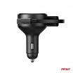 Autoladegerät mit aufrollbarem Kabel Typ C + Lightning iPhone + USB-C 12V 24V 60W AMIO-04370