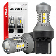 LED-Lampen STANDARD 7440 W21W 3030 15SMD weiß 12V 24V AMIO-04996