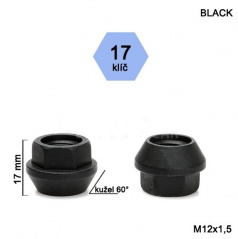 Leichte Stahlmutter mit abgesenktem Kopf M12x1,5 Kegel schwarz 1 Stk.