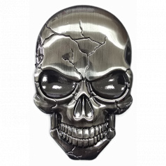 Selbstklebendes Metallschild „TOTENKOPF“ (silver) 43 x 68 mm