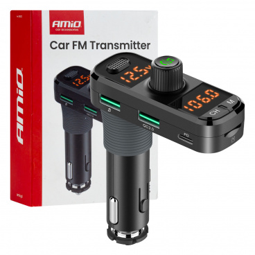 FM-Autotransmitter 2×USB-A 1×USB-C microSD 12V 24V AMIO-04653 FM-Autotransmitter 2×USB-A 1×USB-C microSD 12V 24V AMIO-04653
