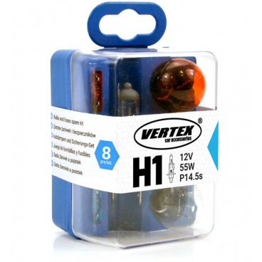Box mit Glühbirnen inkl. Sicherung UNI 12V/H1 VERTEX Box mit Glühbirnen inkl. Sicherung UNI 12V/H1 VERTEX
