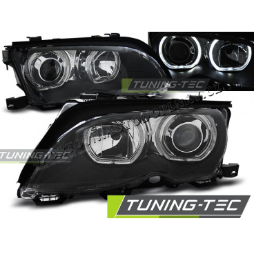 BMW E46 09.2001-03.2005 Angel Eyes LED-Scheinwerfer in Schwarz, klar