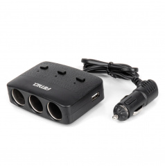 Zigarettenanzünder-Verteiler mit Ladegerät 2x USB-A EIN/AUS LED 12V 24V 100W 70cm AMIO-04363