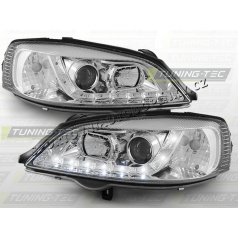 Klare Frontleuchten für den Opel Astra G 1997–04, Tageslicht-LED, Chrom