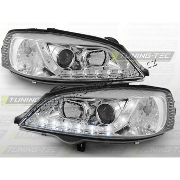 Klare Frontleuchten für den Opel Astra G 1997–04, Tageslicht-LED, Chrom