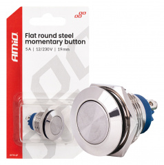 Flacher runder Momentanstartknopf aus Stahl 19mm 5A 12/230V AMIO-04436