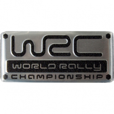 Kunststoffemblem WRC im Aluminiumdesign mit 55X25 mm Klebefläche