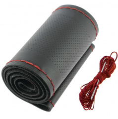 Lederlenkradbezug schwarz/rote Naht für Durchmesser 37-39 cm