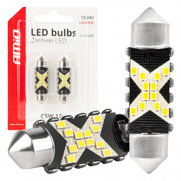 LED-Glühbirnen CANBUS 12SMD Festoon C5W 2016 41mm Weiß 12/24V AMiO-04238