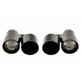 Endstück Schalldämpfer 101mmx2 Eingang 70mm Schwarz Chrom Set