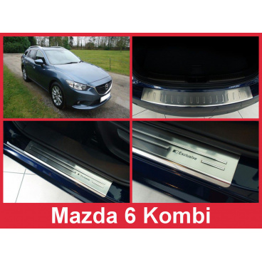 Edelstahl-Abdeckungsset – Schwellenschutz für die hintere Stoßstange + Türschwellenschutzleisten für Mazda 6 Kombi 2012–16