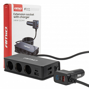 Zigarettenanzünder-Steckdosenverteiler mit Ladegerät 3xUSB-A USB-C QC 3.0 PD 3.0. 148W Zigarettenanzünder-Steckdosenverteiler mit Ladegerät 3xUSB-A USB-C QC 3.0 PD 3.0. 148W