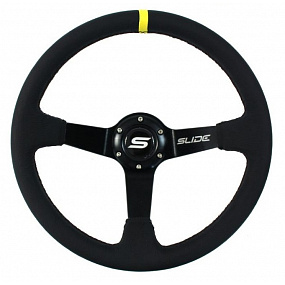 Sportlenkrad WRC schwarzes Leder GELBER STREIFEN 350 mm