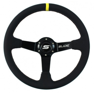 Sportlenkrad WRC schwarzes Leder GELBER STREIFEN 350 mm