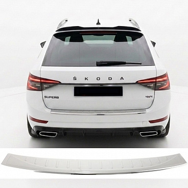 Polierte hintere Stoßstangenverkleidung aus Edelstahl für den Škoda Superb III Kombi ab 2015 Polierte hintere Stoßstangenverkleidung aus Edelstahl für den Škoda Superb III Kombi ab 2015