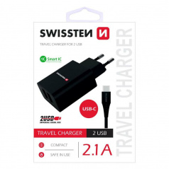 SWISSTEN IC 2.1A USB/TYP C Netzladegerät + USB/TYP C Datenkabel