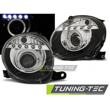 Fiat 500 2007- Frontscheinwerfer mit klarem Projektor, schwarze LED Fiat 500 2007- Frontscheinwerfer mit klarem Projektor, schwarze LED