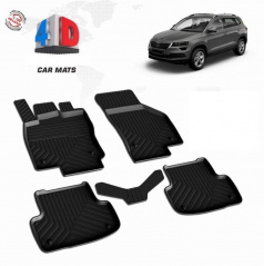 Gummiset 4D präziser Autoteppiche für Škoda Karoq inklusive Abdeckung des hinteren mittleren Teils