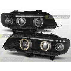 BMW X5 E53 1999-03 FRONT CLEAR LIGHTS ANGEL EYES BLACK