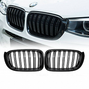 BMW X3 F25 X4 F26 Facelift Doppelrippen Kühlergrill Glänzend Schwarz