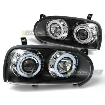 VW GOLF 3 09.91-08.97 klare Frontleuchten Angel Eyes schwarz