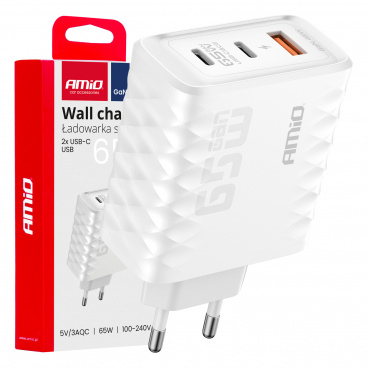 Netzladegerät Quick Charge 65W USB-A + 2xUSB-C AMiO-04289 Netzladegerät Quick Charge 65W USB-A + 2xUSB-C AMiO-04289