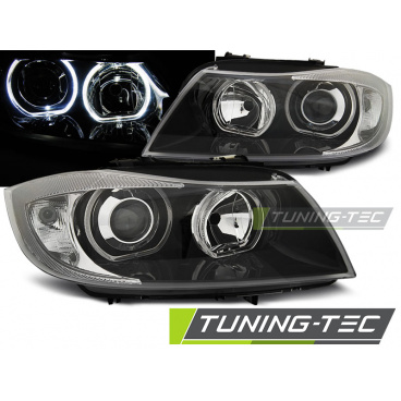 BMW E90/E91 03.2005-08.2008 Angel Eyes LED-Scheinwerfer in Schwarz, klar