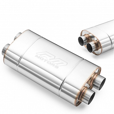 Sportlicher Edelstahl-Mittelschalldämpfer RM MOTORS DUAL 60 mm / 400 mm Sportlicher Edelstahl-Mittelschalldämpfer RM MOTORS DUAL 60 mm / 400 mm