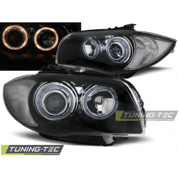 BMW E87/E81 2004-11 FRONT CLEAR LIGHTS ANGEL EYES BLACK